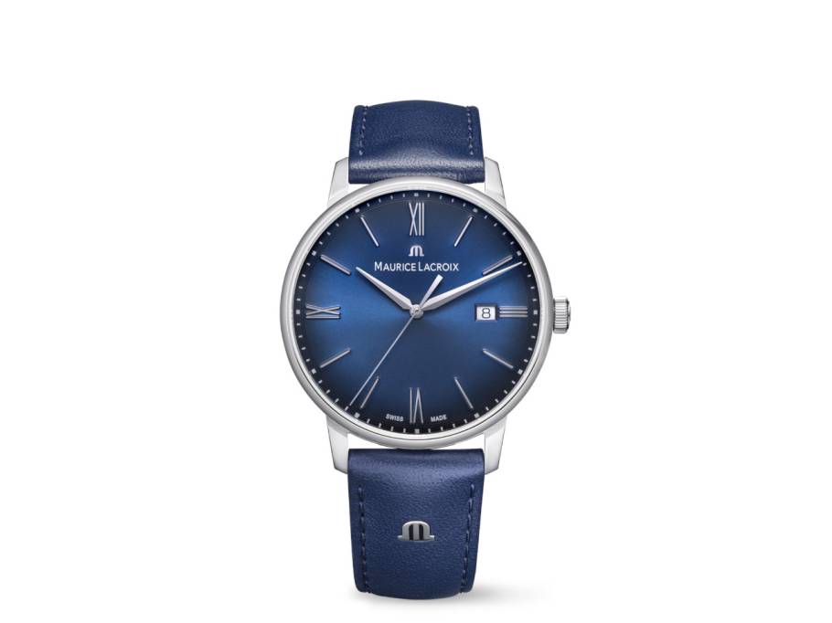  Eliros Date Edelstahl 40mm dunkelblaues Zifferblatt dunkelblaues Lederband