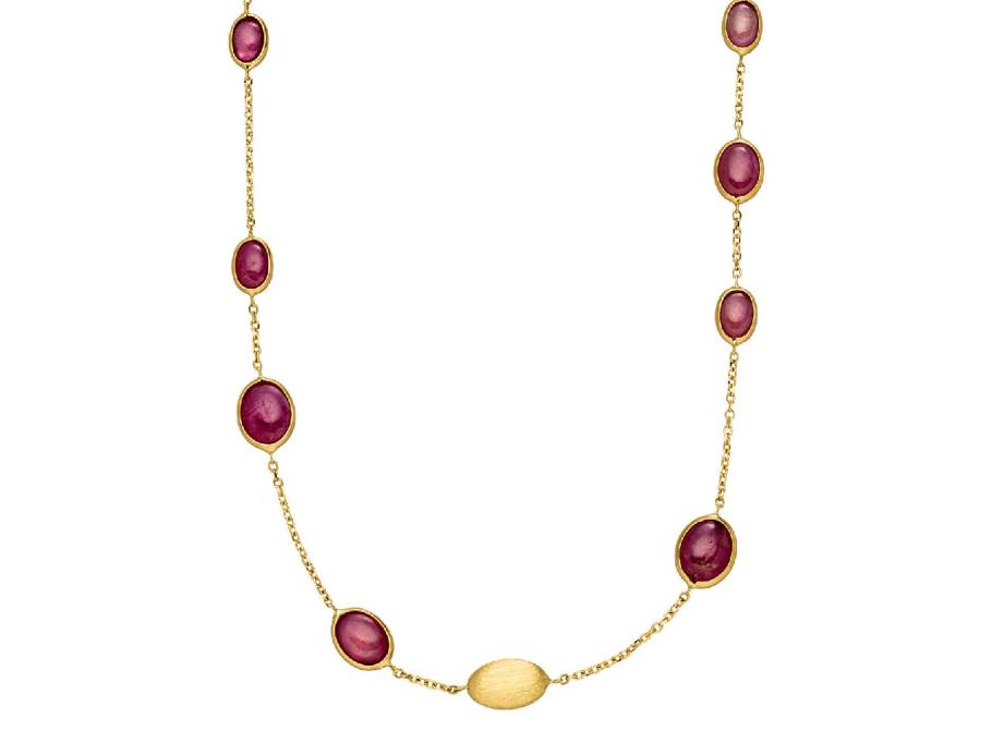 Collier Gelbgold 43cm mit Rubinen 