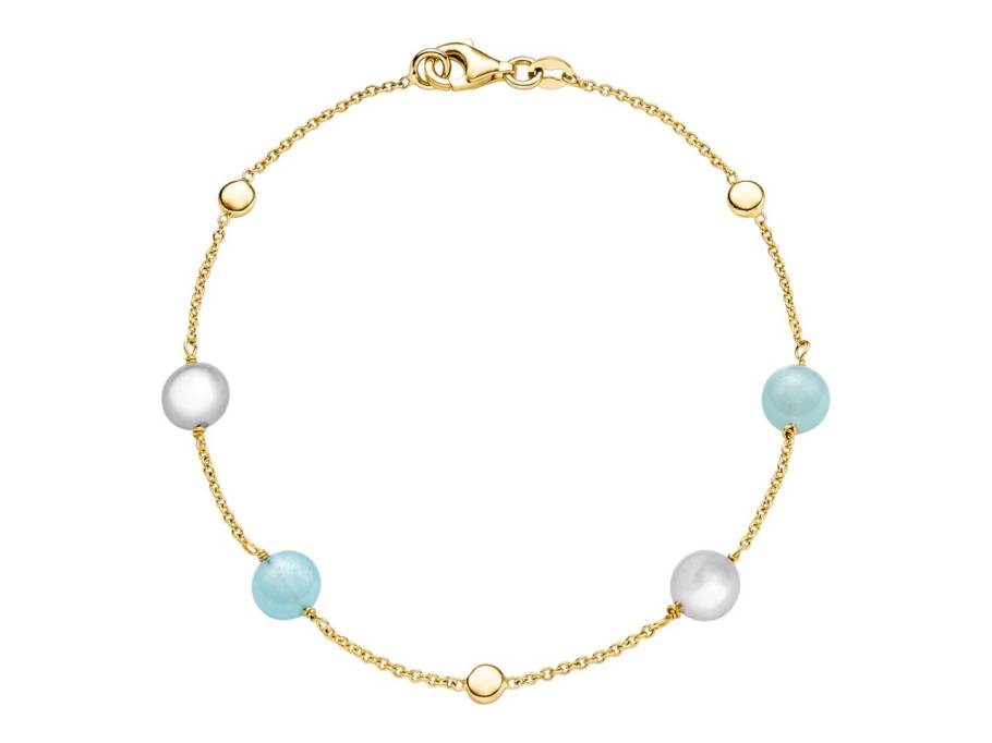 Armband Gelbgold 19cm mit blauem Quarz und Perlmutt