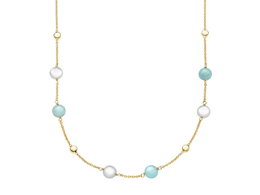 Collier Gelbgold 45cm mit blauem Quarz und Perlmutt