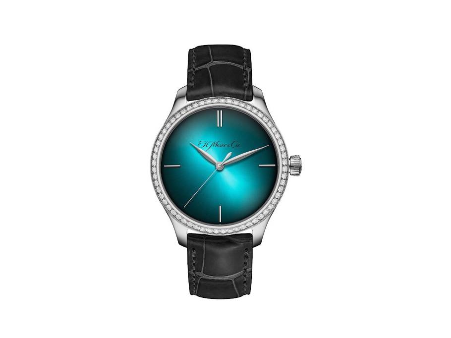 Endeavour Centre Seconds Diamonds Purity Blue Lagoon Automatic Edelstahl 38mm blaues Zifferblatt schwarzes Lederband