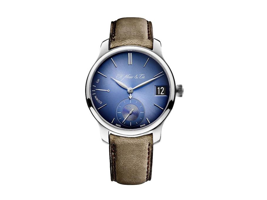 Endeavour Perpetual Calendar Blau Fumé Handaufzug Weißgold 40,8mm blaues Zifferblatt braunes Lederband