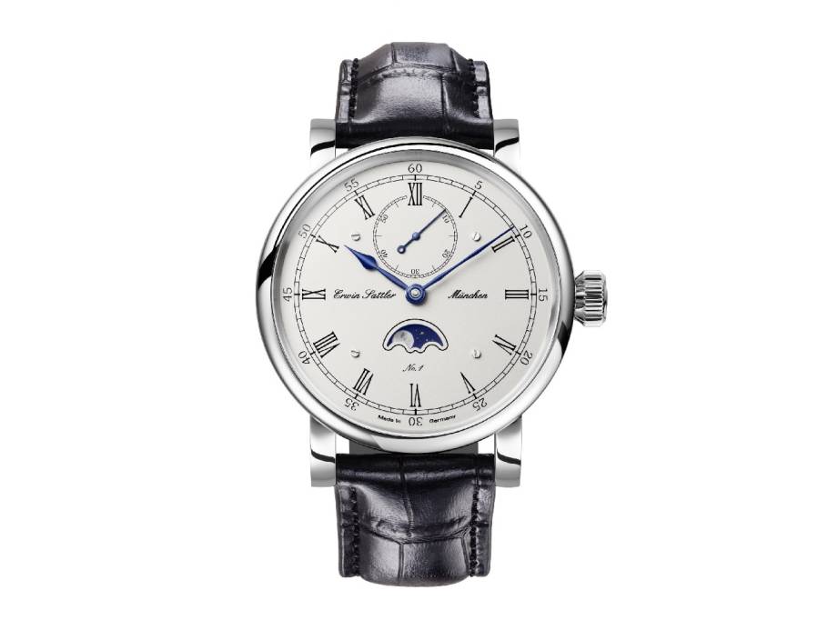 Classica Lunaris Automatik Edelstahl 44mm silbernes Zifferblatt schwarzes Lederband