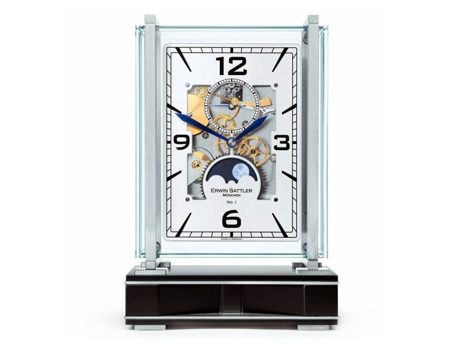 Tischuhr Operetta silber chrom skelettiert
