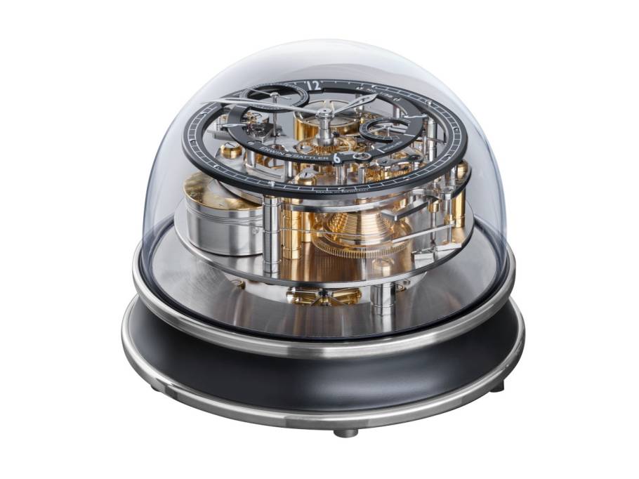 Vitrea Tischuhr Handaufzug Edelstahl 29,5cm schwarze Zifferblattringe limitiert