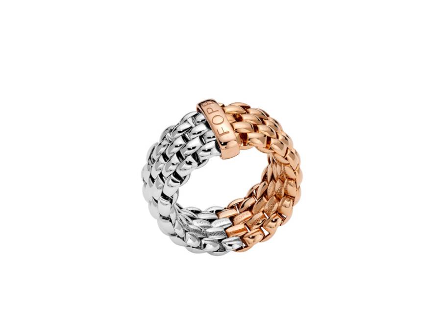 Essentials Ring zweifarbig Weißgold / Roségold breit flexibel Weite M