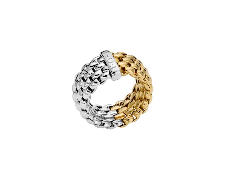 Essentials Ring zweifarbig Weißgold / Gelbgold breit flexibel Weite M