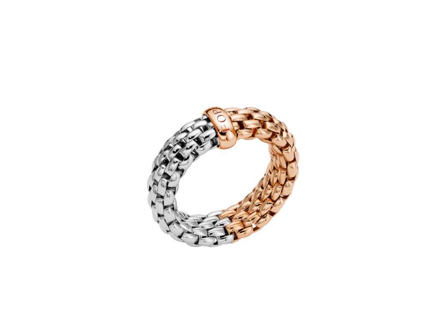 Essentials Ring zweifarbig Weißgold / Roségold mittel flexibel Weite M