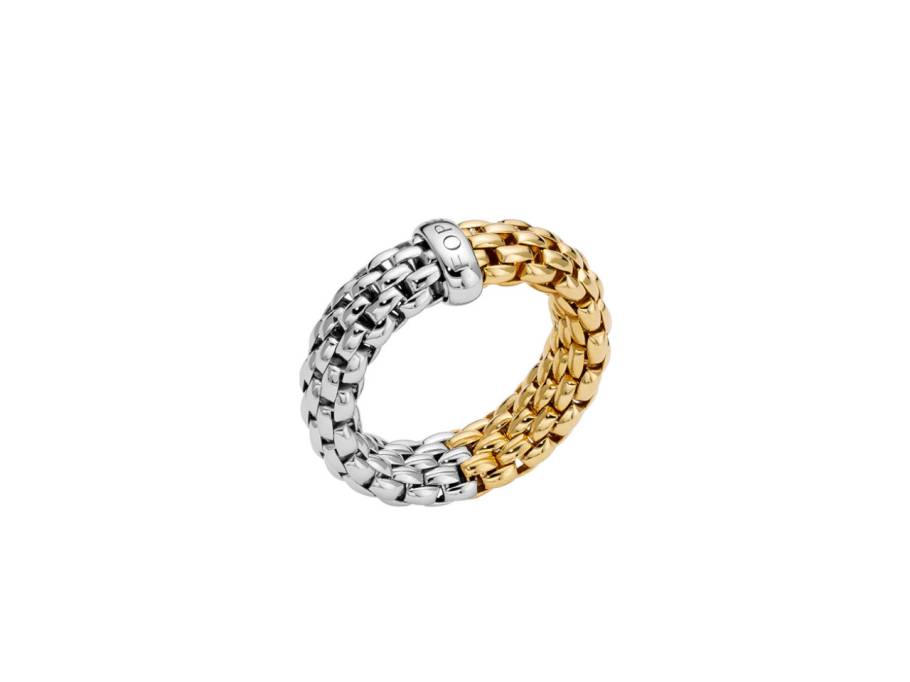 Essentials Ring zweifarbig Weißgold / Gelbgold mittel flexibel Weite M