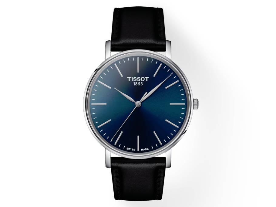Everytime Gent Quarz Edelstahl blau Lederband schwarz