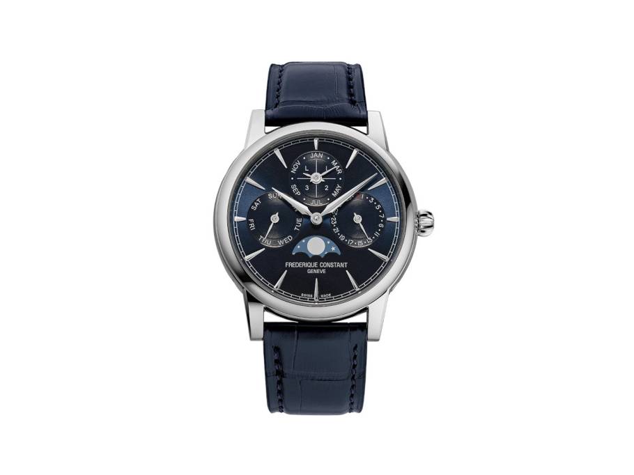 Classic Perpetual Calendar Manufacture Automatik Edelstahl 40mm blaues Zifferblatt Lederband 