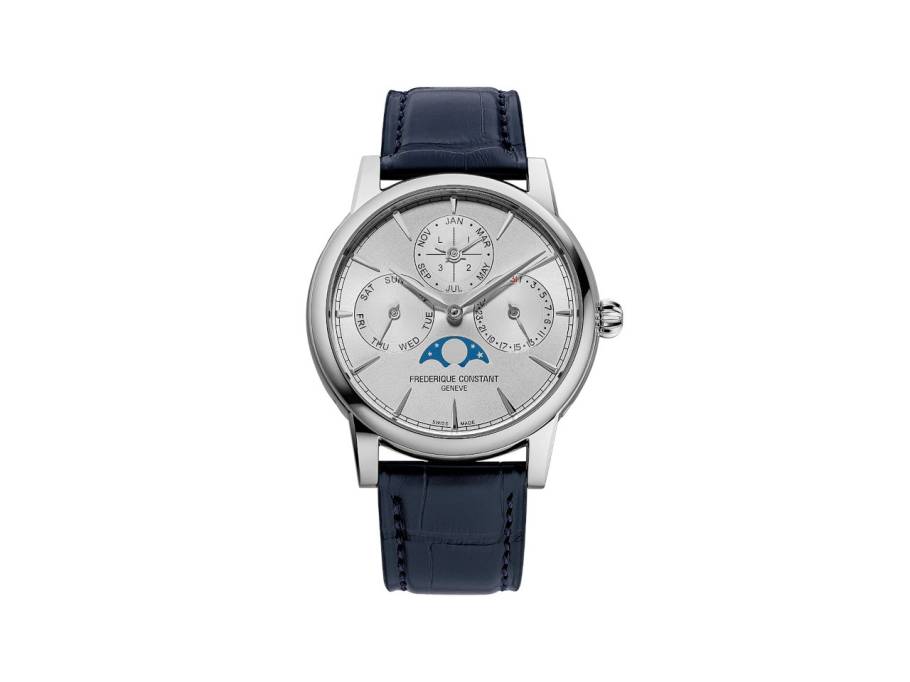 Classic Perpetual Calendar Manufacture Automatik Edelstahl 40mm silbernes Zifferblatt Lederband 