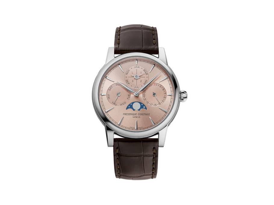 Classic Perpetual Calendar Manufacture Automatik Edelstahl 40mm lachsfarbenes Zifferblatt Lederband 