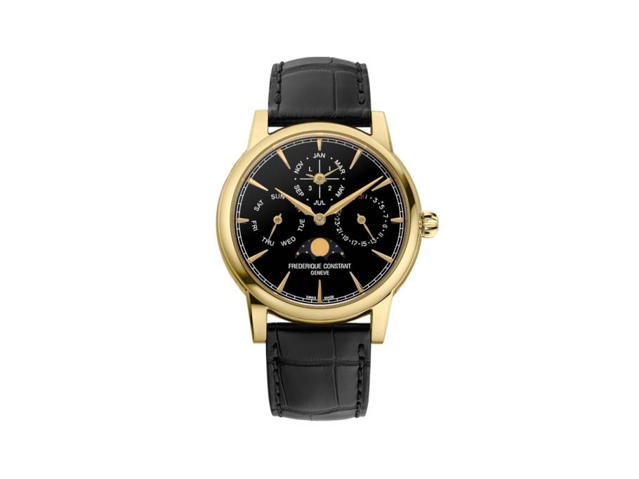 Classic Perpetual Calendar Manufacture Automatik Gelbgold 40mm schwarzes Onyx Zifferblatt Lederband 