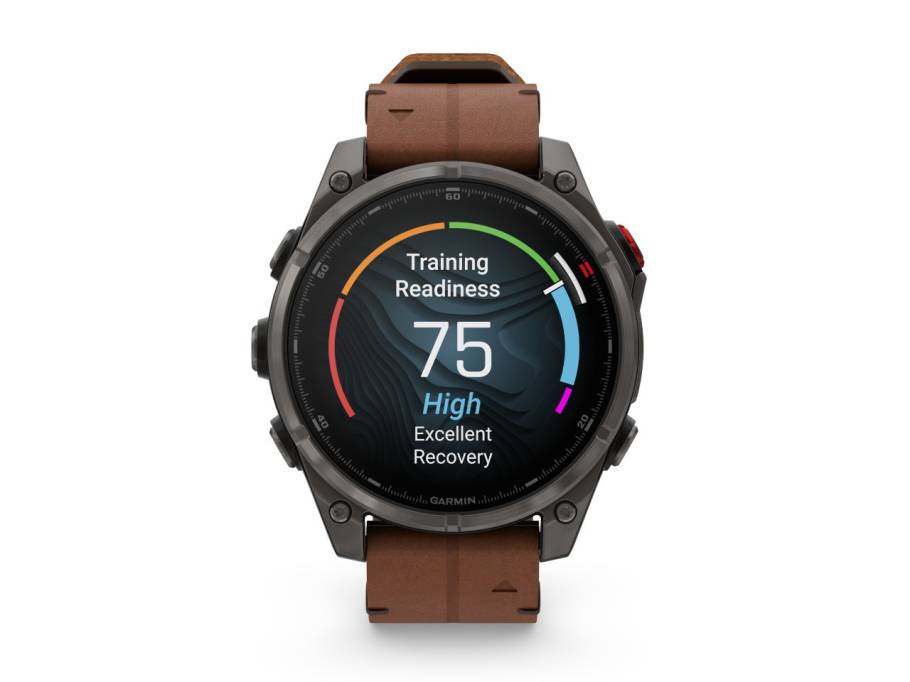   fenix 8 Pro 47mm AMOLED faserverstärktes Polymer und Titan DLC-Carbongrau digitales Zifferblatt braunes Lederband