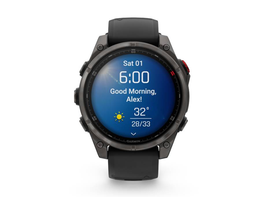   fenix 8 Pro 47mm AMOLED faserverstärktes Polymer und Titan DLC-Carbongrau digitales Zifferblatt schwarzes Silikonband