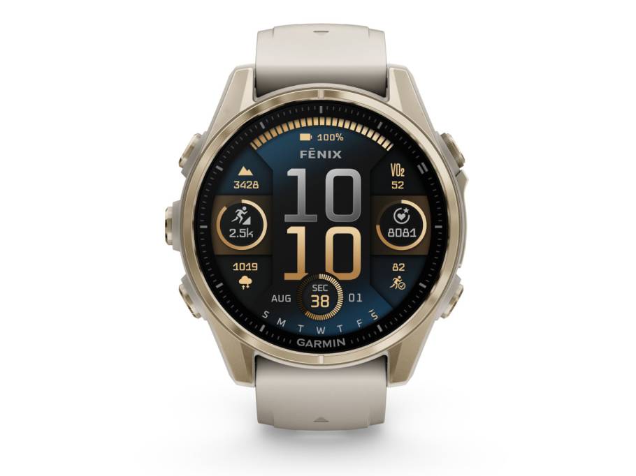 fenix 8 43mm AMOLED Edelstahl softgold beschichtet nebelgraues Kautschukband