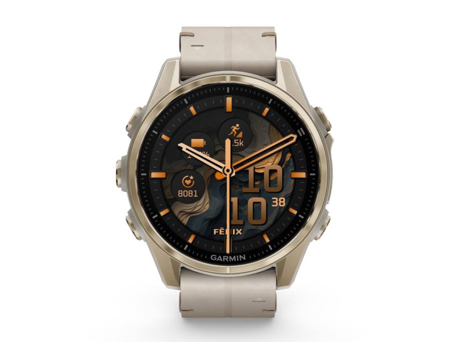 fenix 8 43mm AMOLED faserverstärktes Polymer Edelstahl softgold beschichtet kalksteinfarbenes Lederband