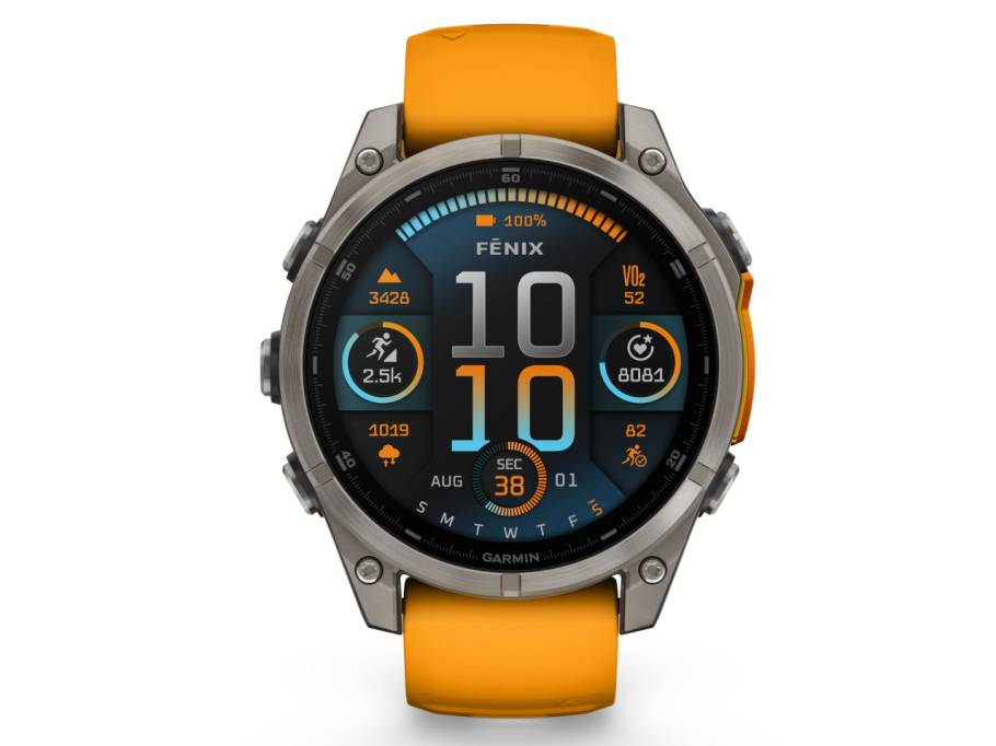 fenix 8 47mm AMOLED faserverstärktes Polymer Titan graphitfarben beschichtet oranges Kautschukband