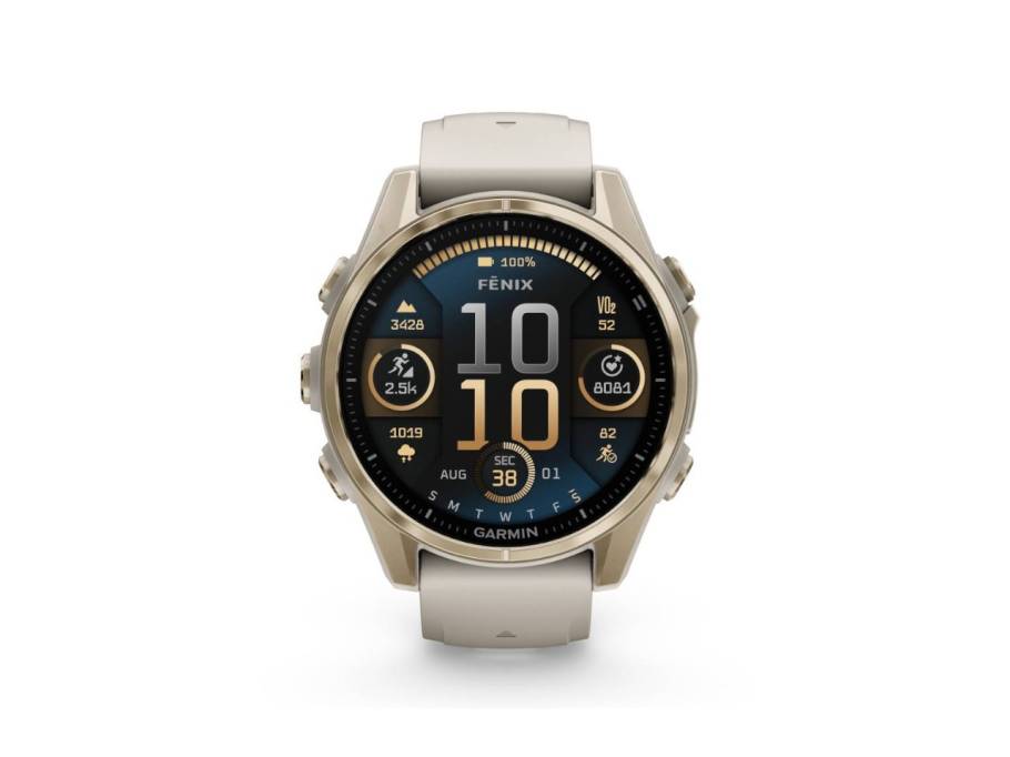 fenix 8 43mm AMOLED Edelstahl softgold beschichtet nebelgraues Kautschukband
