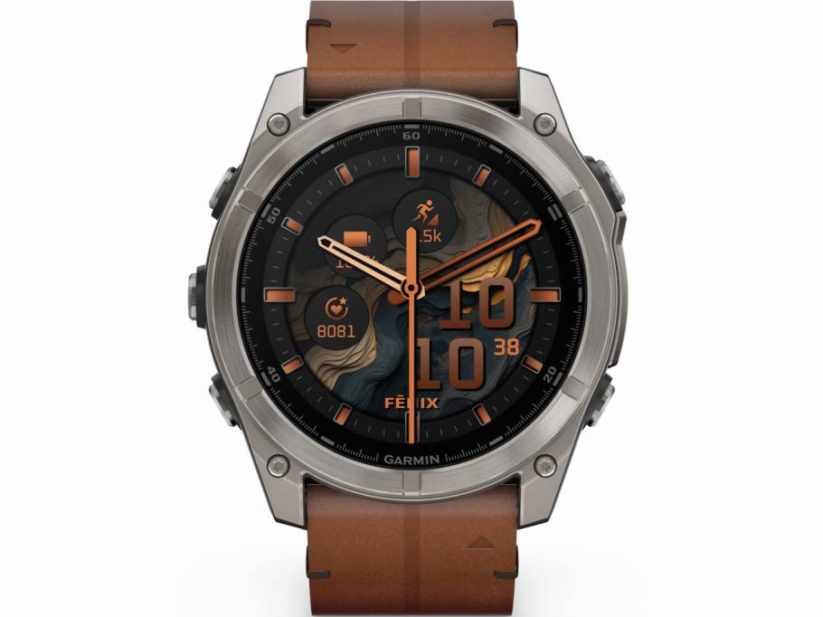 fenix 8 51mm AMOLED faserverstärktes Polymer Titan carbongrau beschichtet braunes Lederband