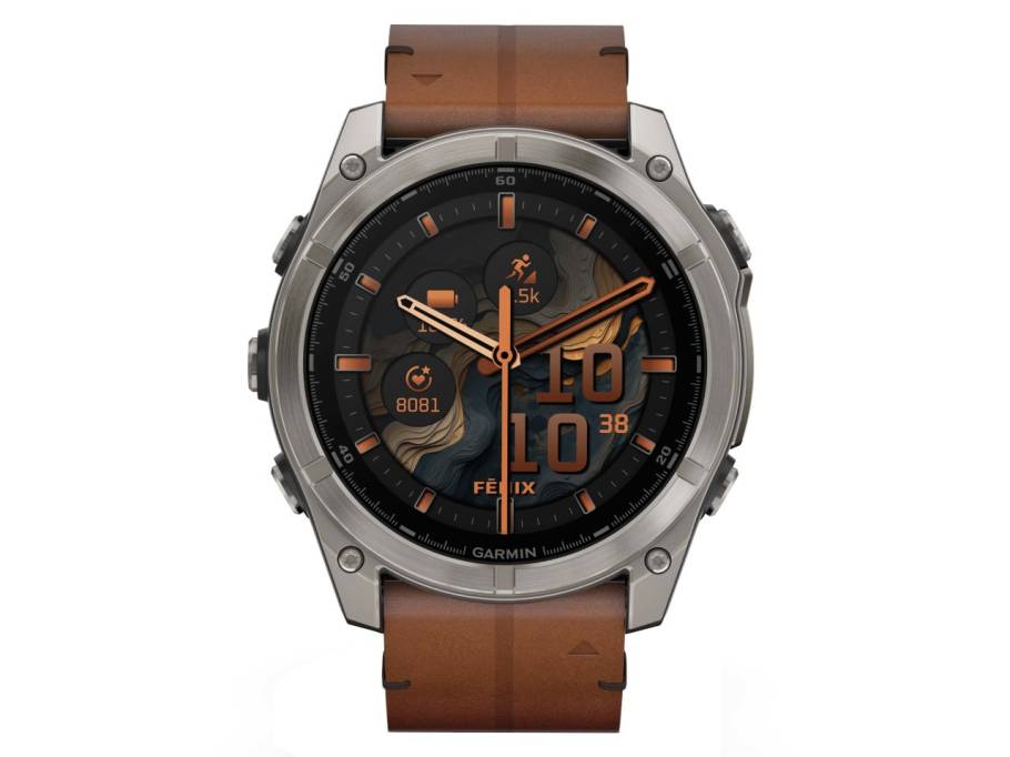 fenix 8 51mm AMOLED faserverstärktes Polymer Titan carbongrau beschichtet braunes Lederband