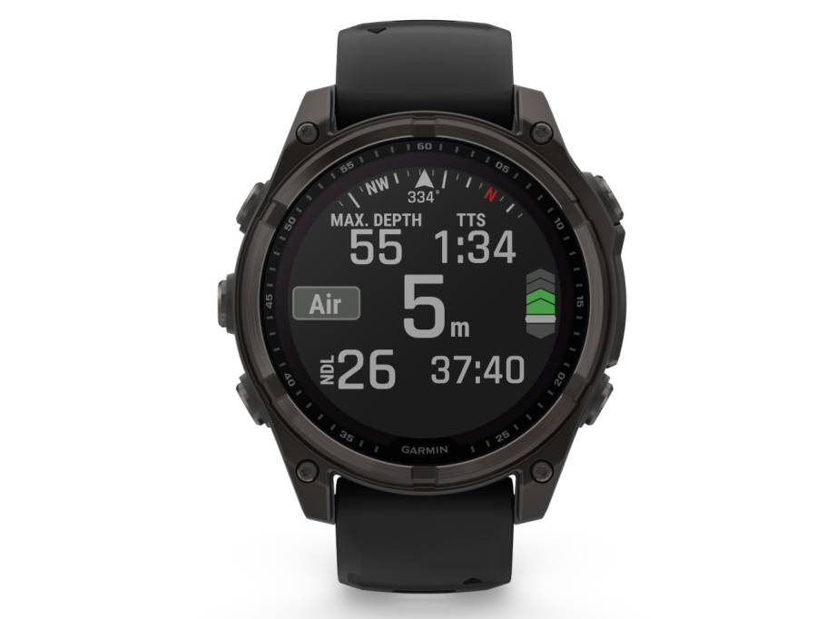 fenix 8 47mm Sapphire Solar faserverstärktes Polymer Titan carbongrau beschichtet schwarzes Kautschukband