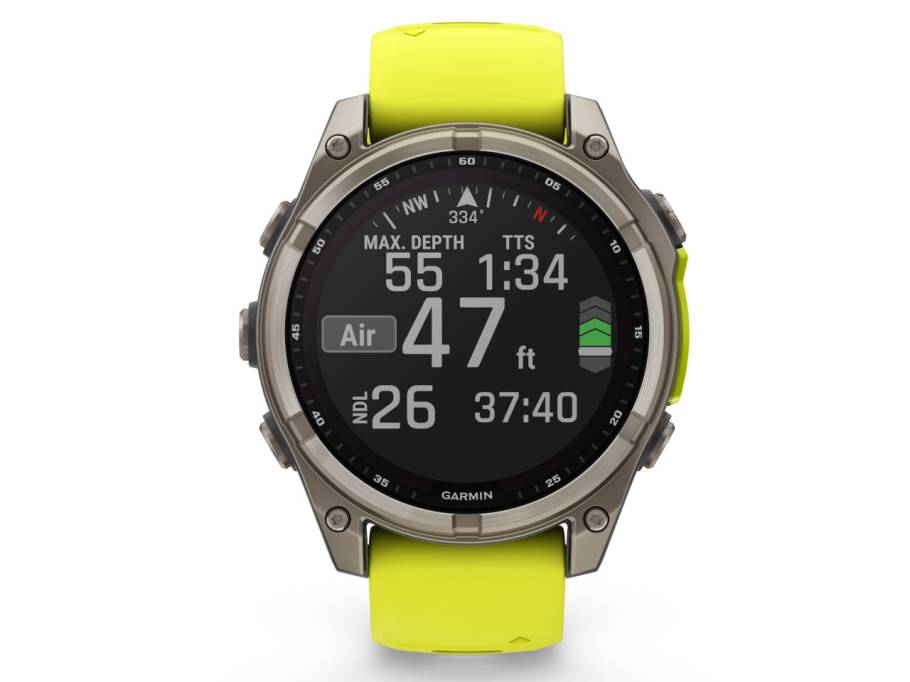 fenix 8 47mm Sapphire Solar faserverstärktes Polymer Titan graphitfarben beschichtet neongelbes Kautschukband