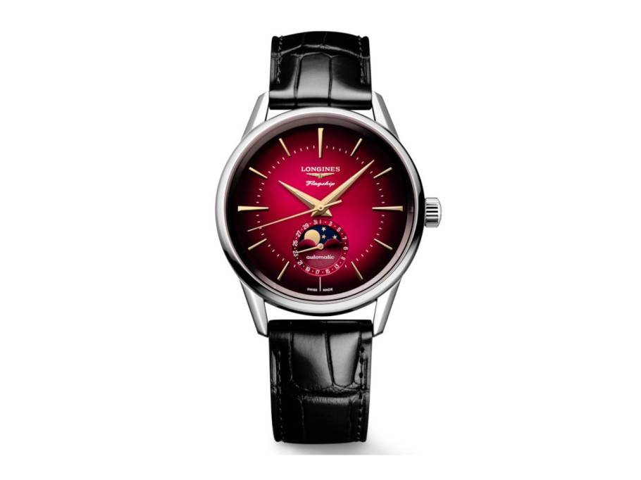 Flagship Heritage Year of the Dragon Automatik Edelstahl 38,5mm rotes Zifferblatt schwarzes Lederband