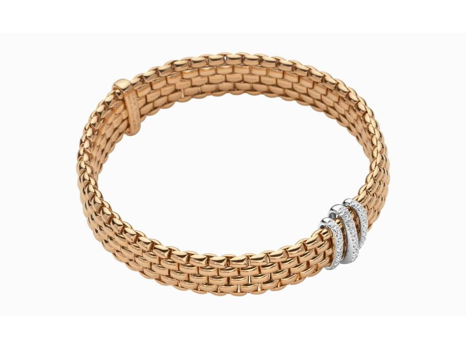 Panorama Armband mit 3 Ronden Roségold mit Brillanten Pave