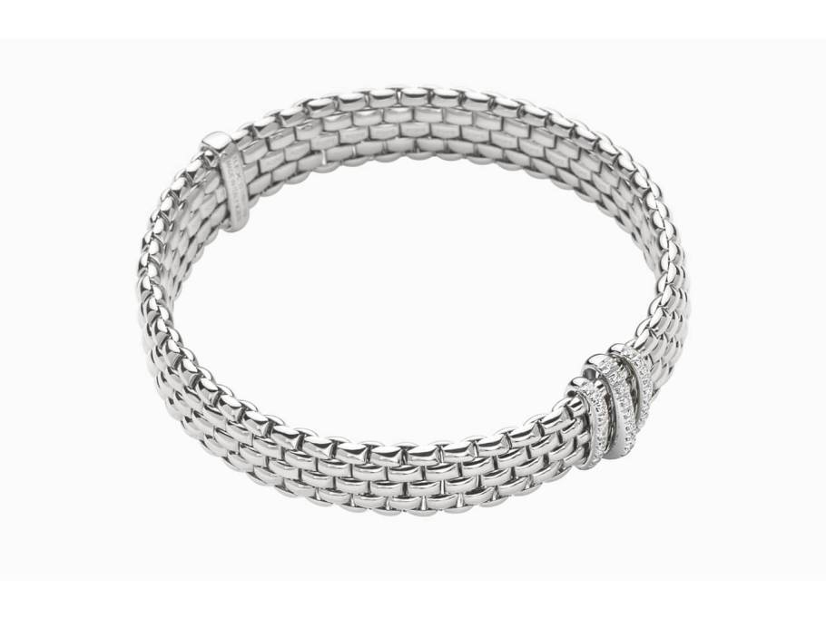 Panorama Armband mit 3 Ronden Weißgold mit Brillanten Pave