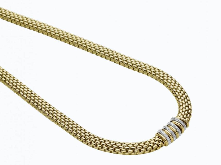 Panorama Collier  mit 9 Ronden Gelbgold mit Brillanten