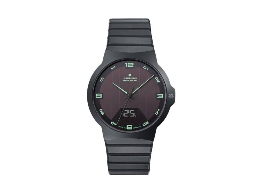 Force Mega Solar Funkuhr Keramik 40mm schwarzes Zifferblatt schwarzes Keramikband