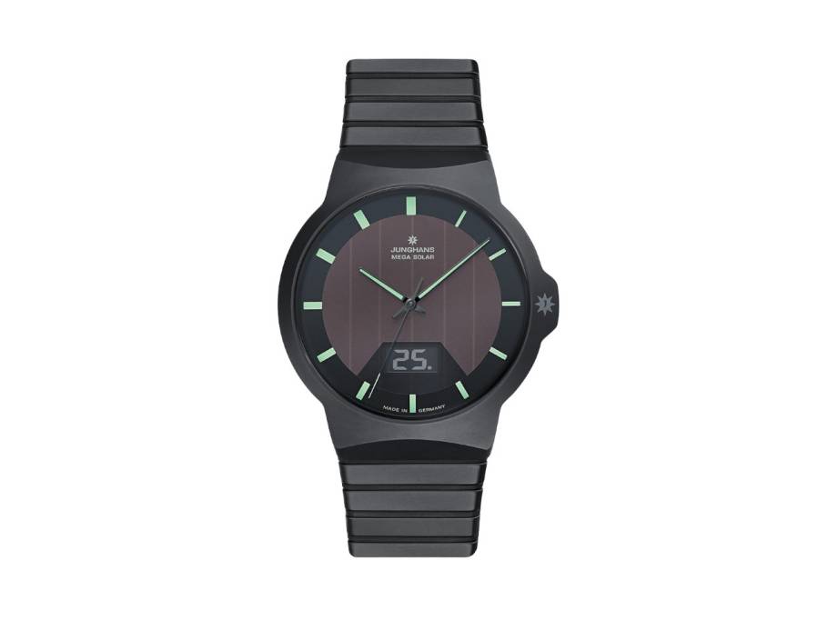 Force Mega Solar Funkuhr Keramik 40mm schwarzes Zifferblatt schwarzes Keramikband