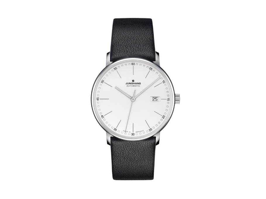 FORM A Datum Automatik Edelstahl 39mm silbernes Zifferblatt schwarzes Lederband