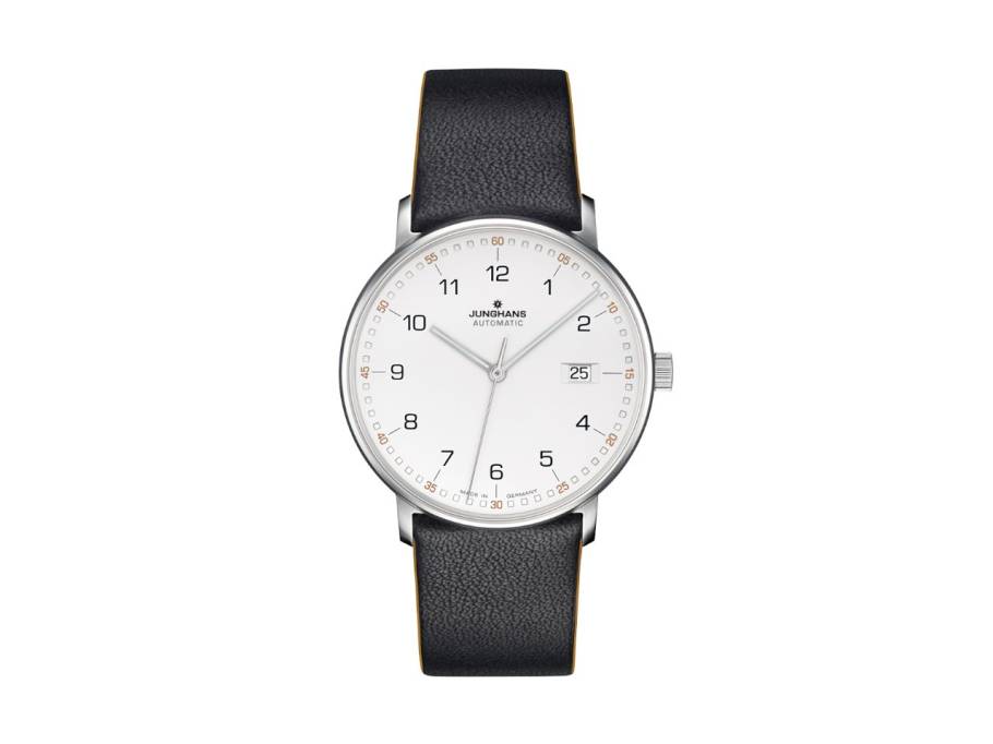 FORM A Datum Automatik Edelstahl 39mm silbernes Zifferblatt schwarzes Lederband