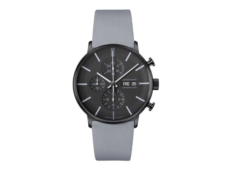  FORM A Chronoscope Automatik Edelstahl PVD-Schwarz 42mm schwarzes Zifferblatt graues Lederband