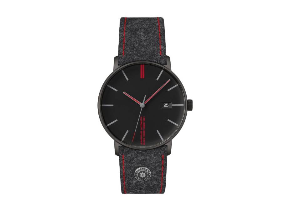 FORM A Edition 160 Automatik Edelstahl PVD-Schwarz 39mm schwarzes Zifferblatt graues Lodenstoffband