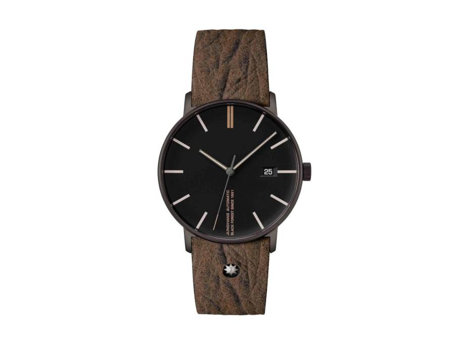 FORM A Edition 160 Automatik Edelstahl 39mm Schwarz-PVD schwarzes Zifferblatt braunes Struktur-Lederband