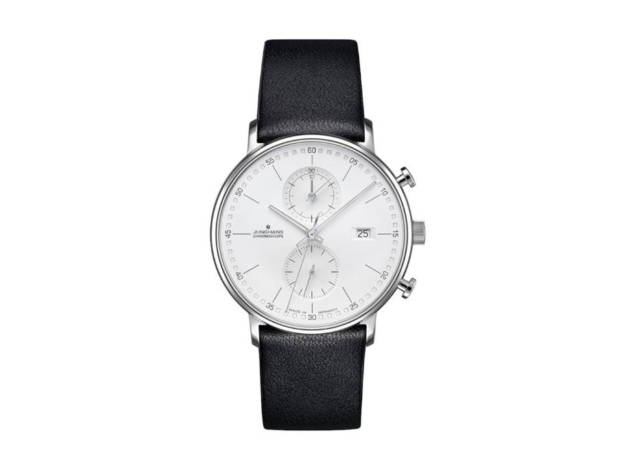FORM C Chronograph Quarz Edelstahl 40mm silbernes Zifferblatt schwarzes Lederband