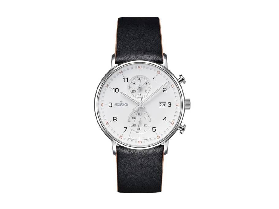 FORM C Chronograph Quarz Edelstahl 40mm silbernes Zifferblatt schwarzes Lederband