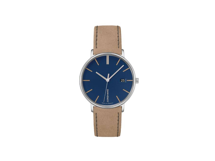 FORM Damen Quarz Edelstahl 34mm blaues Zifferblatt braunes Lederband