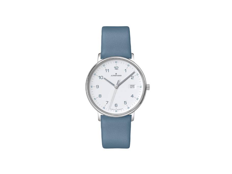  FORM Damen Quarz Edelstahl 34mm weißes Zifferblatt blaues Lederband