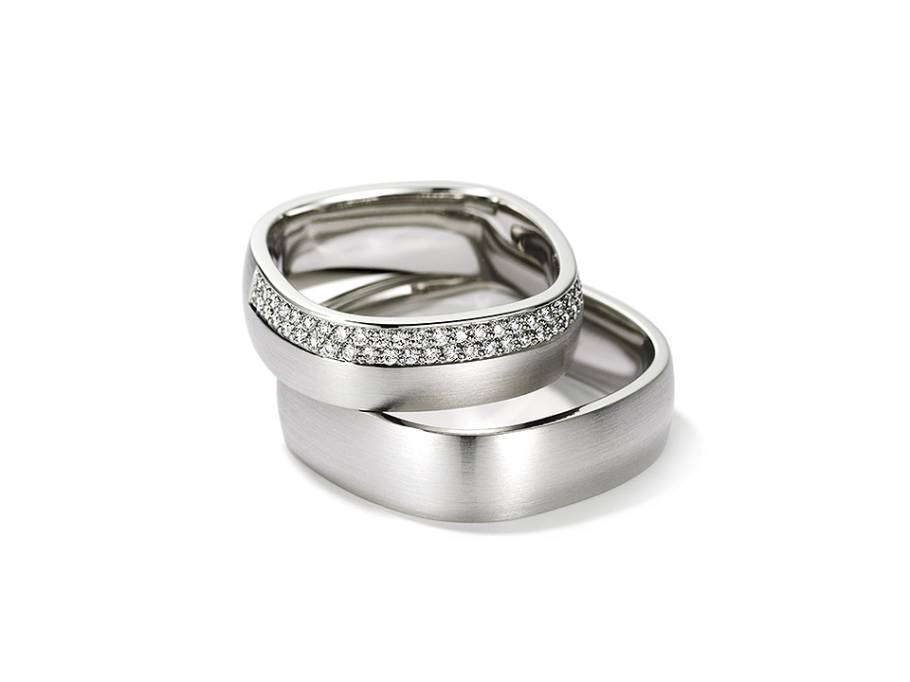 Forma Soft Trauringpaar Platin eckig mit Brillanten 0,265ct