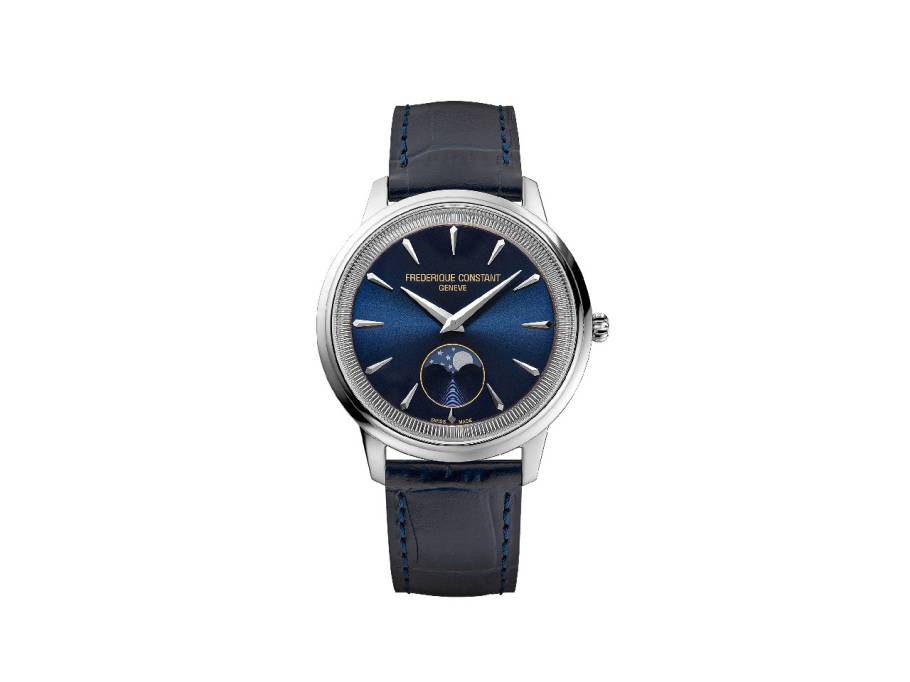 Classics Moneta Moonphase Quarz 37mm blaues Zifferblatt blaues Lederband