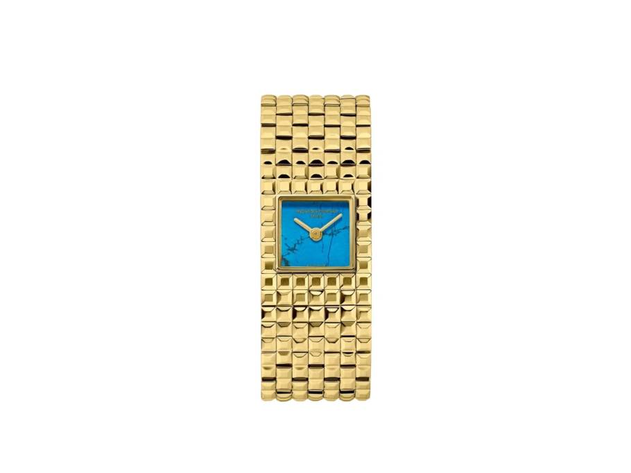 Classics Manchette Quarz Edelstahl Gelbgold-PVD 25x20mm blaues Türkis-Zifferblatt Metallband