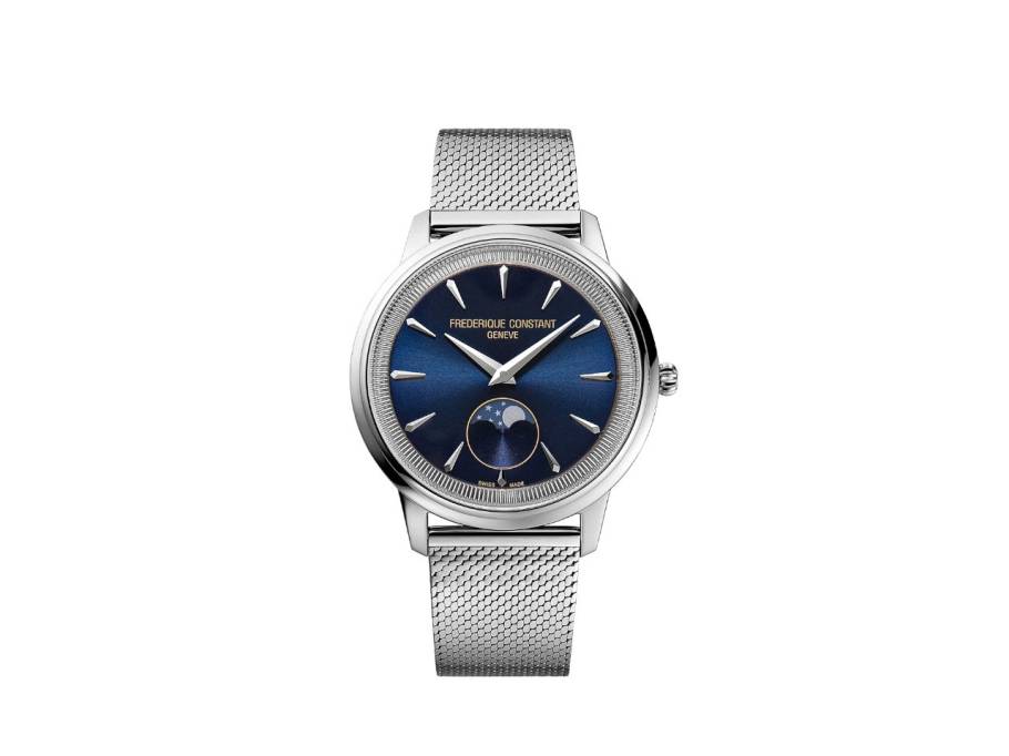 Classics Moneta Moonphase Quarz Edelstahl 37mm blaues Zifferblatt Metallband