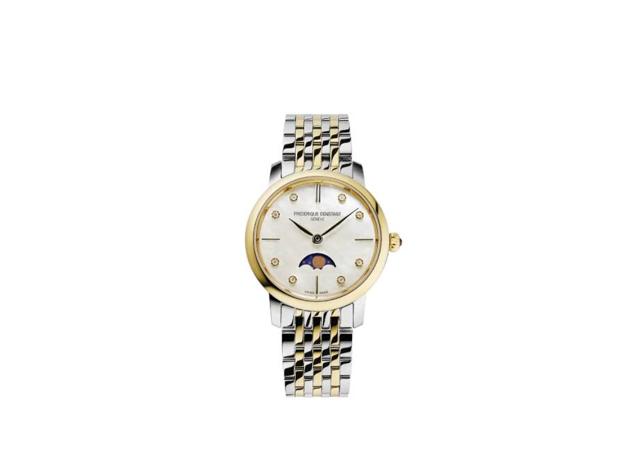 Slimline Ladies Moonphase Quarz Edelstahl 30mm Perlmutt-Zifferblatt Metallband