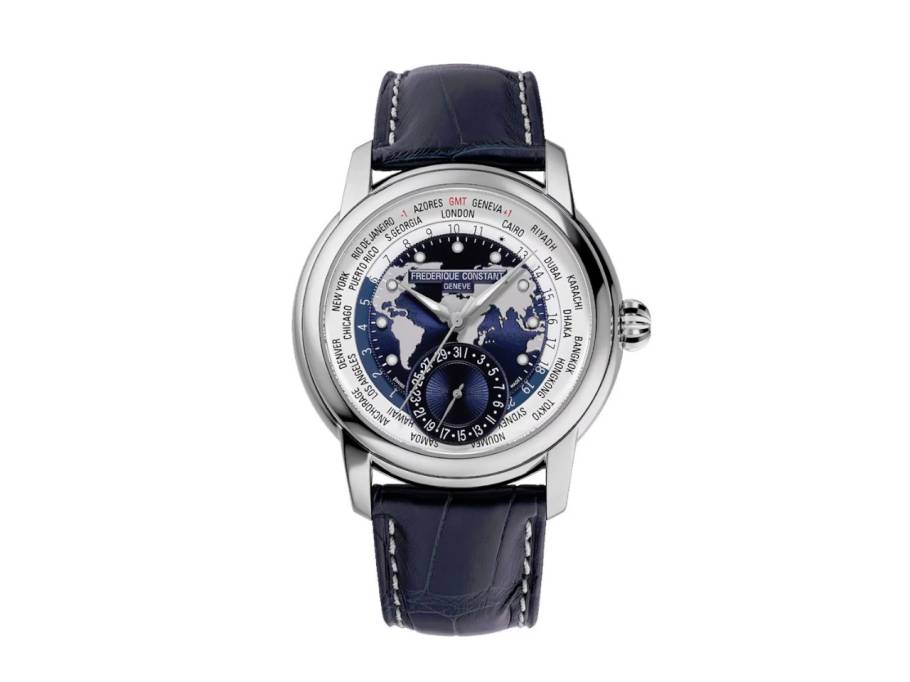 Classics Worldtimer Manufacture GMT Automatik Edelstahl 42mm blaues Zifferblatt blaues Lederband Limited Edition