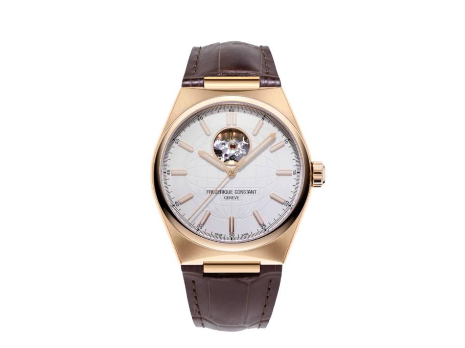 Highlife Heart Beat Automatic Edelstahl Roségold-PVD 41mm silbernes Zifferblatt braunes Lederband